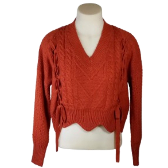 No Comment Burnt Orange Cable Knit Sweater Top Sz Lg - Picture 1 of 7